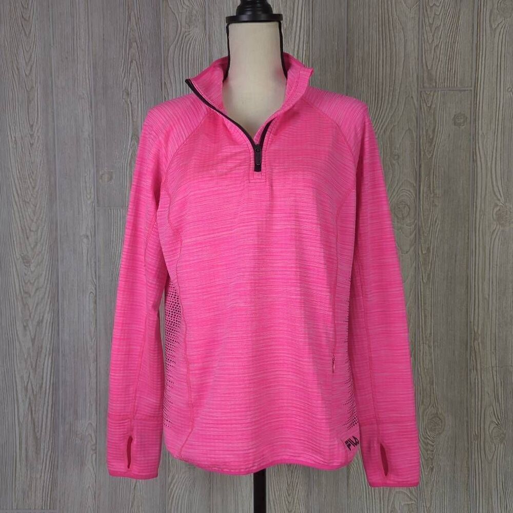 Fila Sport Womens Large Running Jacket Pink Quarter Zip Pull Over Long Sleeve